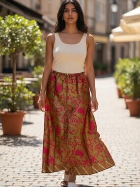 Pink Olive Paisley Maxi Skirt - Size L